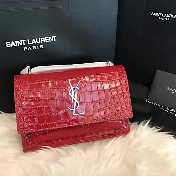 Ysl sunset chain wallet in crocodile embossed shiny leather 4860 17cm x 13cm x 7cm 