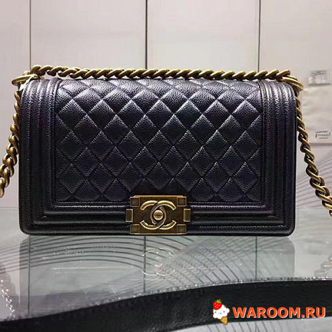 Chanel quilted caviar medium boy bag gold hardware black  - 1