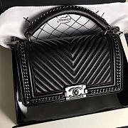 Chanel chevron lambskin quilted boy bag with top handle black  - 1