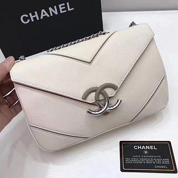 Chanel calfskin chevron flap bag white 