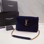 Ysl loulou monogram quilted velvet shoulder bag blue 4795  25cm*17cm*9cm - 2