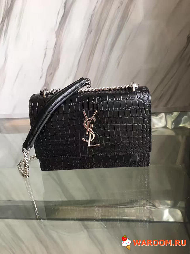 Ysl sunset chain wallet in crocodile embossed shiny leather 4843 17cm x 13cm x 7cm - 1