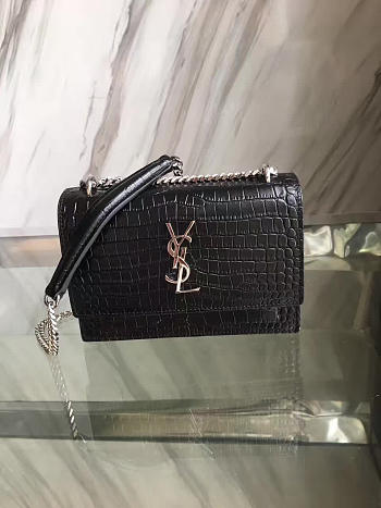 Ysl sunset chain wallet in crocodile embossed shiny leather 4843 17cm x 13cm x 7cm
