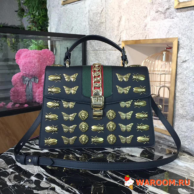 gucci sylvie medium top handle bag 2589 - 1