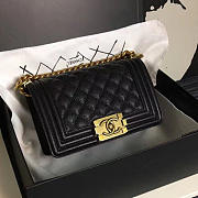 Chanel small quilted caviar boy bag black gold   - 2