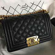 Chanel small quilted caviar boy bag black gold   - 4