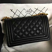 Chanel small quilted caviar boy bag black gold   - 5