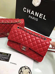 Chanel classic flap bag red lambskin leather sliver&gold chain 25cm - 4