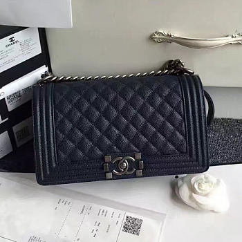 Chanel quilted caviar medium boy bag blue  