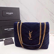 Ysl loulou monogram quilted velvet shoulder bag large blue  481 30cm*20cm*10cm - 2