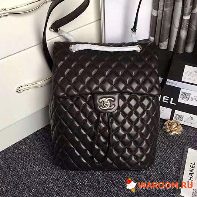 Chanel quilted lambskin large backpack black silver hardware   - 1