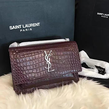 Ysl sunset chain wallet in crocodile embossed shiny leather 4841 17cm x 13cm x 7cm