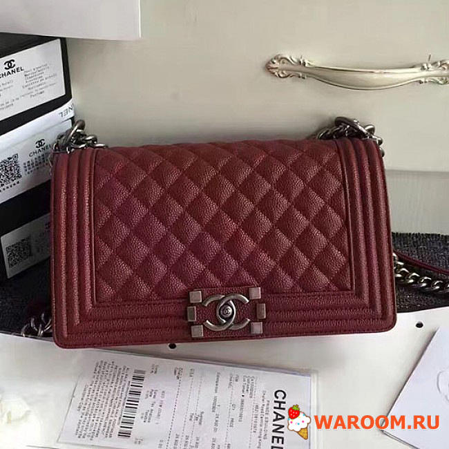 Chanel quilted caviar medium boy bag burgundy  - 1