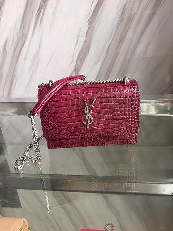 Ysl sunset chain wallet in crocodile embossed shiny leather 4867 17cm x 13cm x 7cm