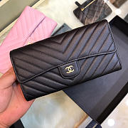 Chanel long imported deer grain leather v-grain road wallet 80758 black 10.5*19.*3cm - 1