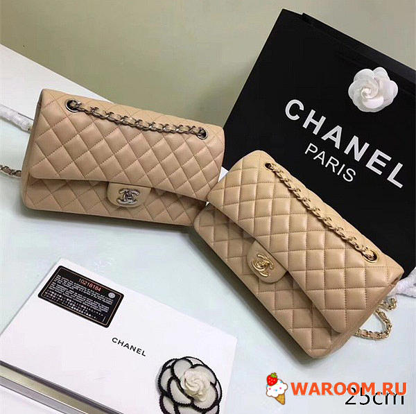 Chanel classic flap bag beige caviar leather sliver&gold chain 25cm - 1