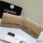 Chanel classic flap bag beige lambskin leather sliver&gold chain 30cm - 1
