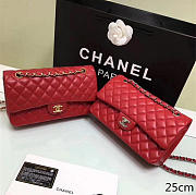 Chanel classic flap bag red lambskin leather sliver&gold chain 25cm - 1