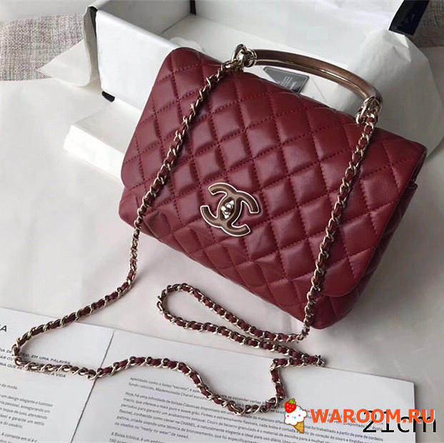 Chanel flap bag with top handle wine red 21cm - 1