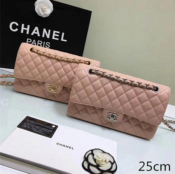 Chanel classic flap bag pink caviar leather sliver&gold chain 25cm
