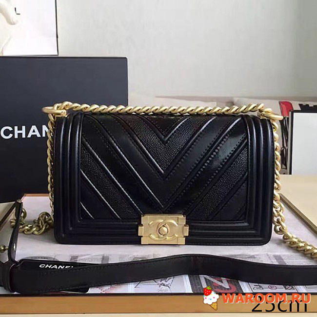 Chanel chevron quilted medium boy bag black   - 1
