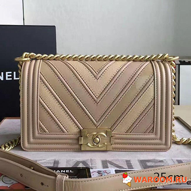 Chanel chevron quilted medium boy bag beige  - 1