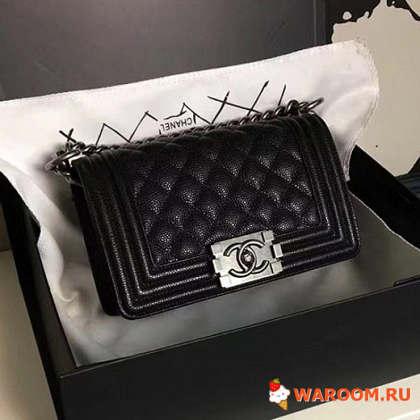 Chanel small quilted caviar boy bag black silver   - 1