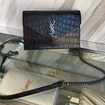 Ysl monogram kate crocodile embossed shiny leather 5029 19cm x 12.5cm x 3.5cm 