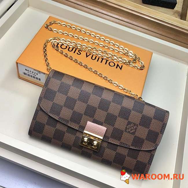 Lv croisette wallet damier canvas wallet detachable metal chain ponk_19.0 x 10.5 x 2.5 cm - 1