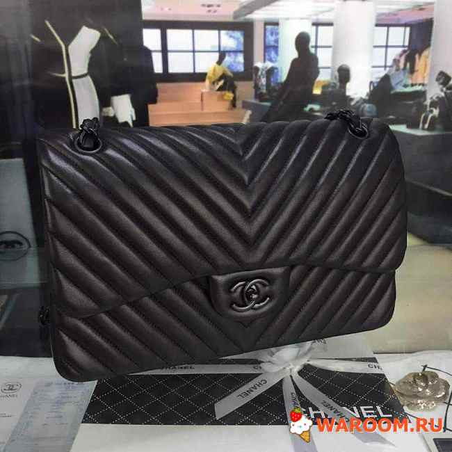 Chanel lambskin chevron quilted 30cm flap black bag 30cm - 1