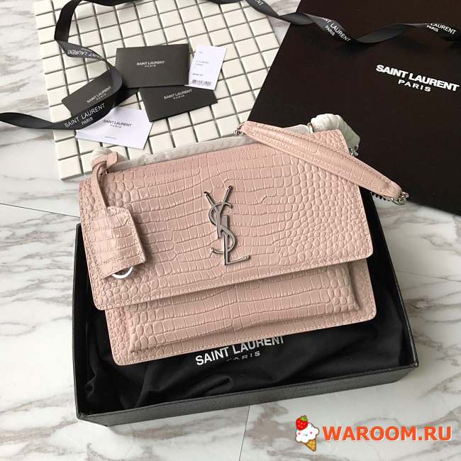 Ysl sunset chain wallet in crocodile embossed shiny leather 4846 17cm x 13cm x 7cm - 1
