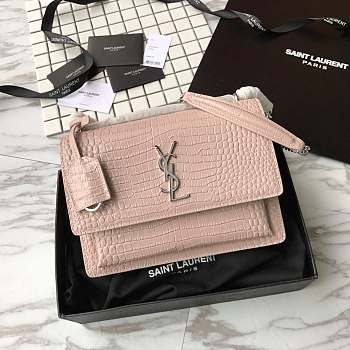 Ysl sunset chain wallet in crocodile embossed shiny leather 4846 17cm x 13cm x 7cm
