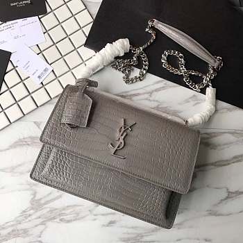 Ysl sunset chain wallet in crocodile embossed shiny leather 4858 17cm x 13cm x 7cm
