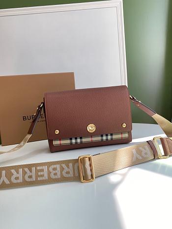 Burberry Leather and Vintage Check Note Crossbody Bag Tan 25 x 8.5 x 18cm
