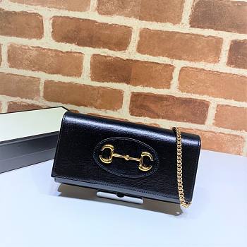 GUCCI Horsebit 1955 Wallet With Chain Black Leather 6218920YK0G 19 x 10 x 2.5 cm 