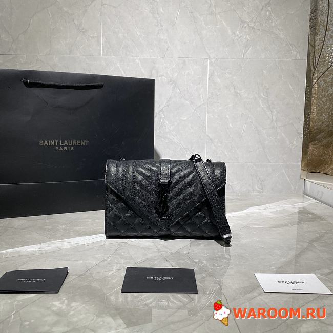 YSL Envelope Small Bag In Grained Leather Black 600195 21 × 13 × 6 cm - 1
