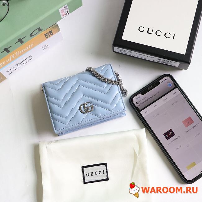 GUCCI GG Marmont Card Case Wallet Light Blue Pastel ‎625693 11 x 8.5 x 3 cm - 1