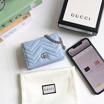 GUCCI GG Marmont Card Case Wallet Light Blue Pastel ‎625693 11 x 8.5 x 3 cm