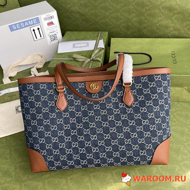 GUCCI Ophidia GG Medium Tote Blue And Ivory Denim 631685 38 x 28 x 14 cm - 1