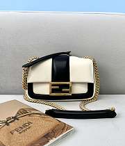 FENDI MINI BAGUETTE CHAIN White And Black Nappa Leather Bag 8BS045 19 × 5 × 10 cm  - 1