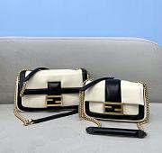 FENDI MINI BAGUETTE CHAIN White And Black Nappa Leather Bag 8BS045 19 × 5 × 10 cm  - 3