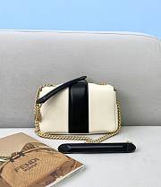 FENDI MINI BAGUETTE CHAIN White And Black Nappa Leather Bag 8BS045 19 × 5 × 10 cm  - 5