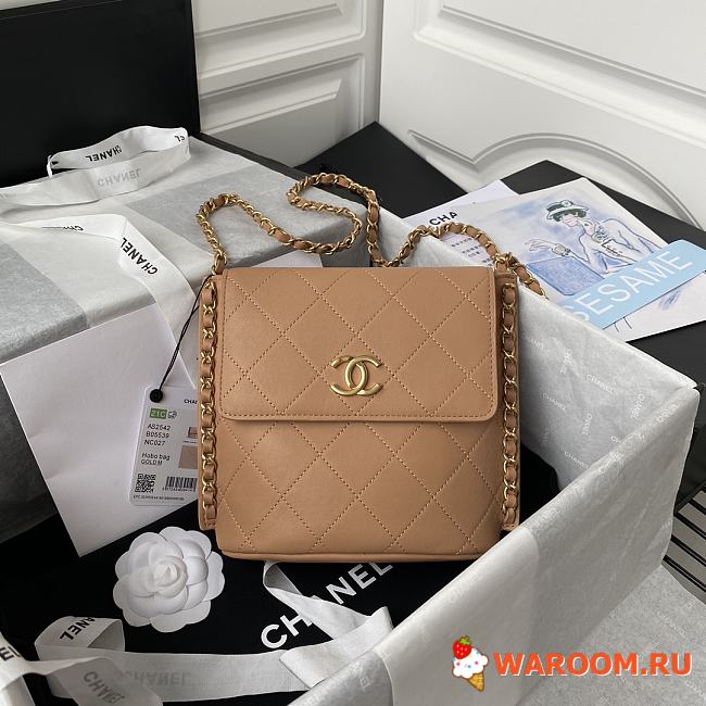CHANEL SMALL HOBO BAG Calfskin & Gold-Tone Metal Beige AS2542 19 x 23 x 7 cm - 1