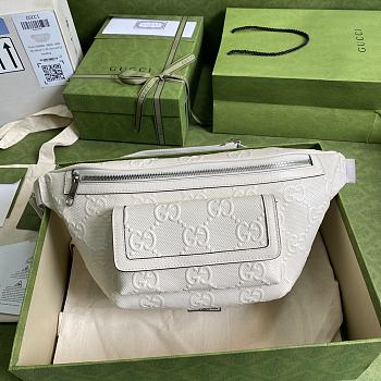 GUCCI GG Embossed Belt Bag Leather White 645093 28 × 18 × 8 cm