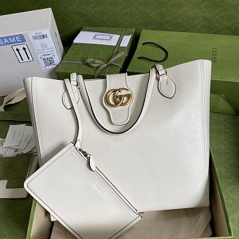 GUCCI Medium Tote With Double G White Leather 649577 35 x 32 x 11 cm