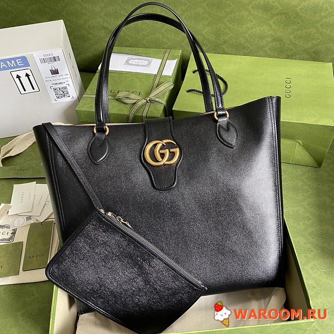 GUCCI Medium Tote With Double G Black Leather 649577 35 x 32 x 11 cm - 1