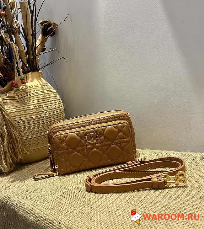 DIOR CARO DOUBLE POUCH Supple Cannage Calfskin Brown S5037UWHC 19 x 10.5 x 5 cm - 1