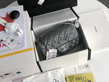 CHANEL CF Mini Patent Calfskin & Silver Metal Grey Bag 20cm