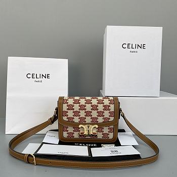 CELINE TEEN TRIOMPHE BAG IN TEXTILE WITH TRIOMPHE EMBROIDERY AND CALFSKIN Vintage Pink 188882 18 x 14 x 6 cm