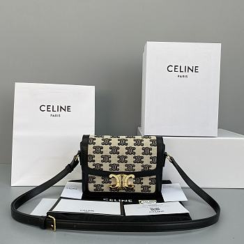 CELINE TEEN TRIOMPHE BAG IN TEXTILE AND NATURAL CALFSKIN Black 188882 18 x 14 x 6 cm